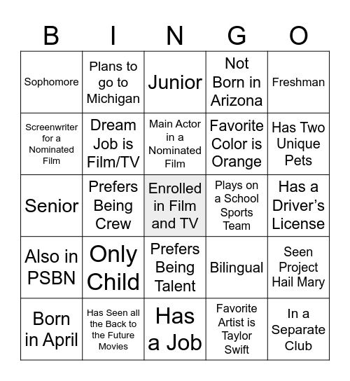FILM FESTIVAL Bingo Card