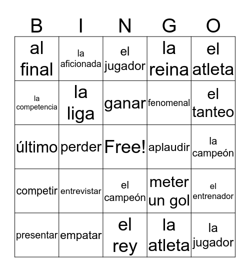 Spanish Sports B-I-N-G-O Bingo Card