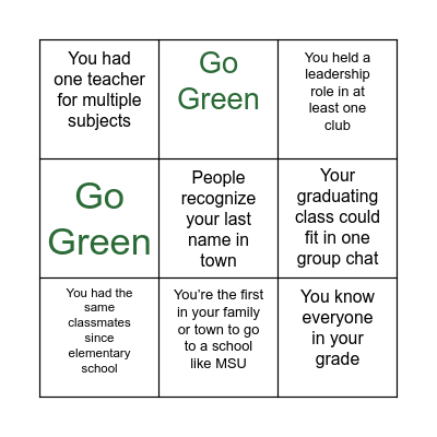 Spartan Bingo Card