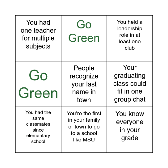 Spartan Bingo Card