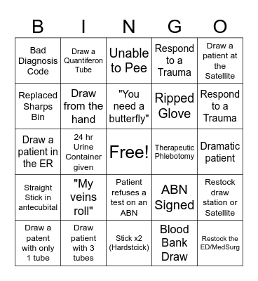 Benson Hospital Draw Station Bingo Card