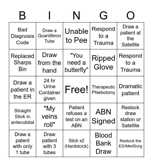 Benson Hospital Draw Station Bingo Card