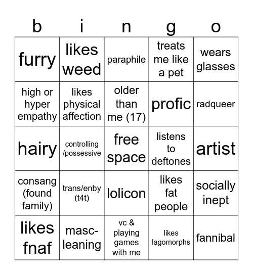 are you nomi's type? Bingo Card