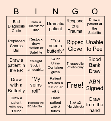 Benson Hospital Draw Station Bingo Card