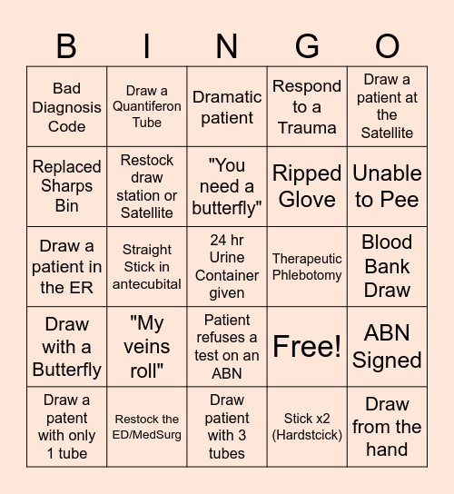 Benson Hospital Draw Station Bingo Card