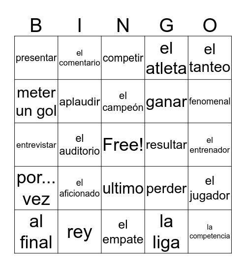 Spanish Bingo Card
