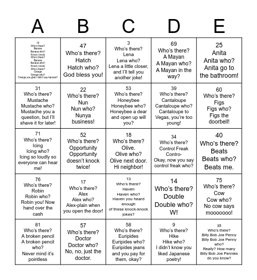 KNOCK KNOCK 2026 Bingo Card
