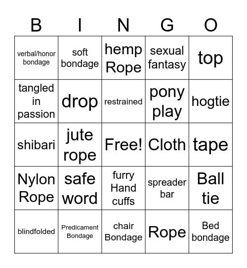 Bondage Bingo Card