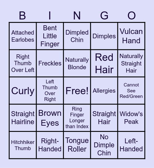 Trait Bingo Card