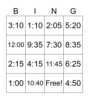 Telling the time in Spanish. Bingo Card