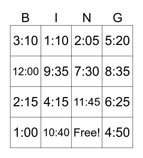 Telling the time in Spanish. Bingo Card