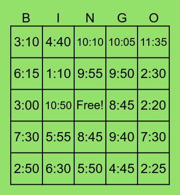 Telling the time in Spanish. Bingo Card