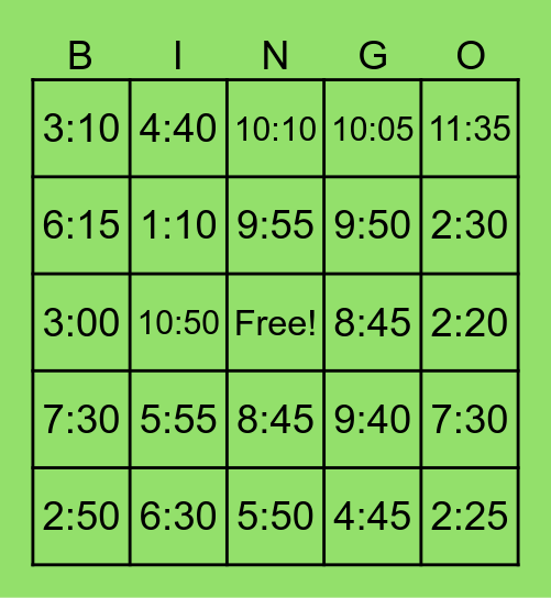 Telling the time in Spanish. Bingo Card
