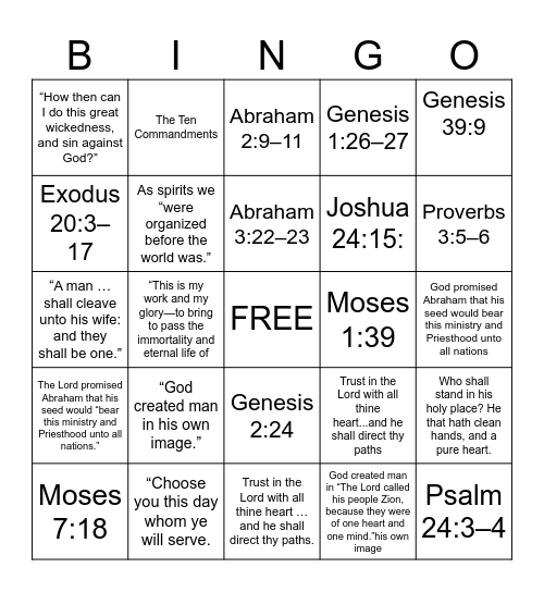 2026 Old Testament Doctrinal Mastery Bingo Card