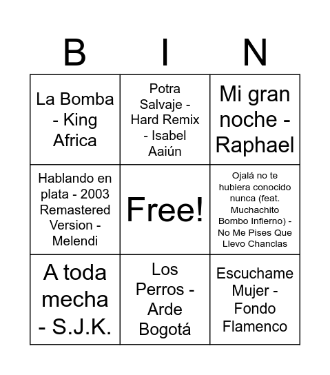 S&A Bingo Card
