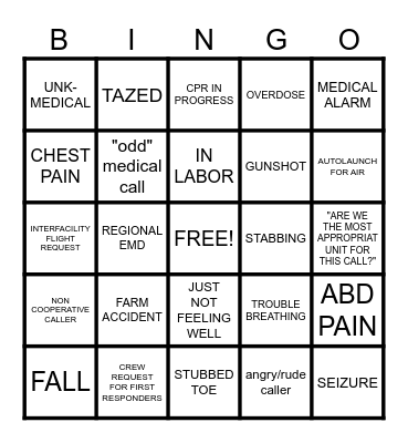 911 dispatcher Bingo Card