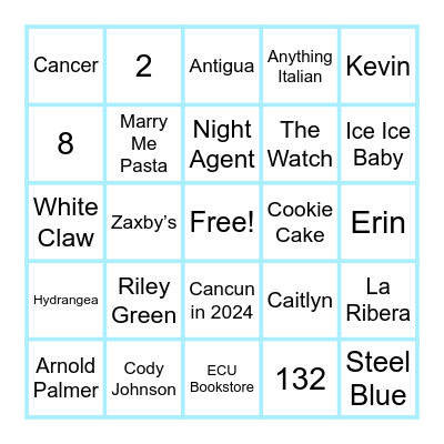Madison's Bridal Shower BINGO Card