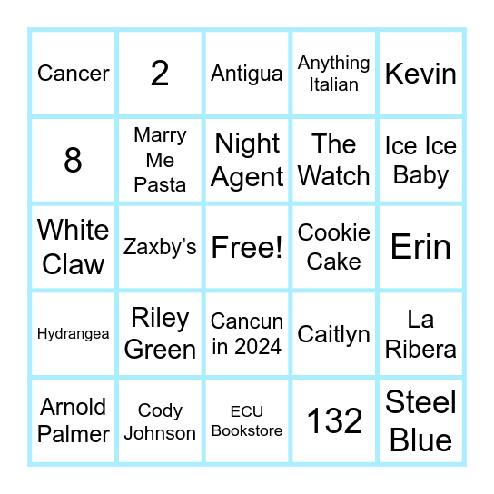 Madison's Bridal Shower BINGO Card