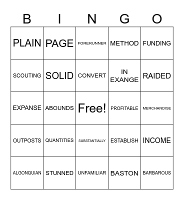 3rd Grade Unit 9: Early explorations of N.A Bingo Card