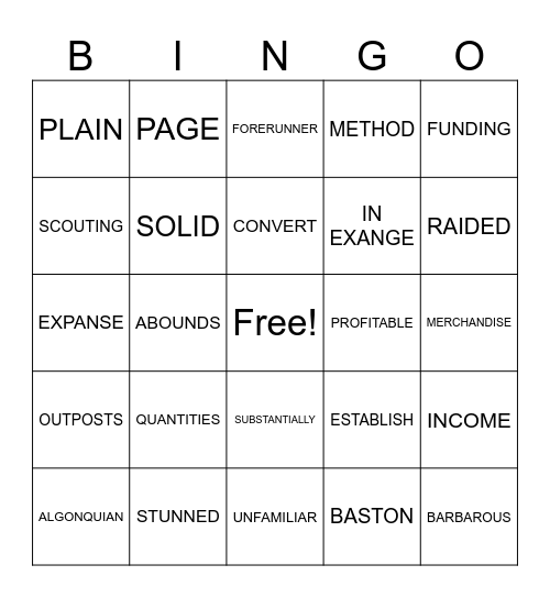 3rd Grade Unit 9: Early explorations of N.A Bingo Card