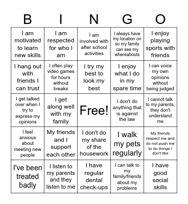 Wellbeing Bingo Game Bingo Card