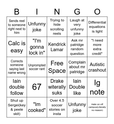 Iain Gillespie Bingo Card
