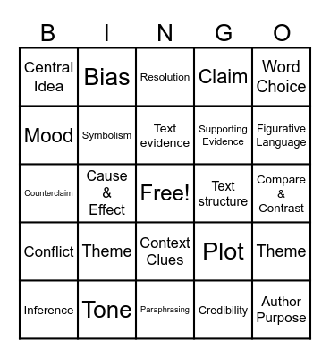 English 10 - Bingo 4 Bingo Card