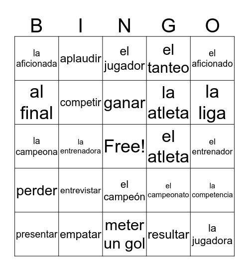 Spanish Sports B-I-N-G-O Bingo Card