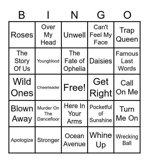 Nat's Playlist Bingo Card