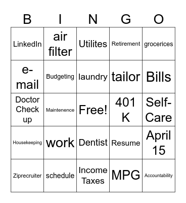 Adulting Bingo Card