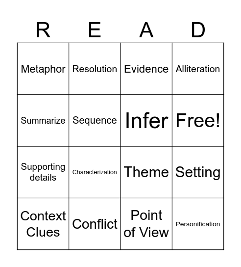 Reading  Bingo Card