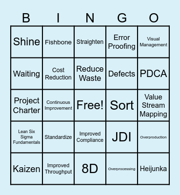 Continuous Improvement Bingo Card