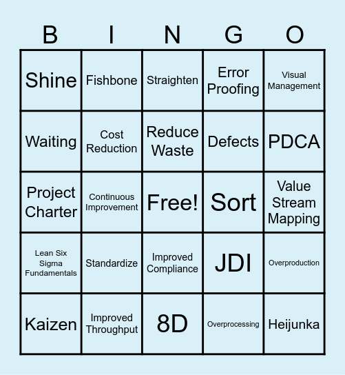 Continuous Improvement Bingo Card