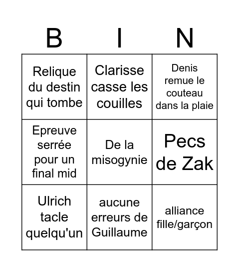 Koh lanta Bingo Card