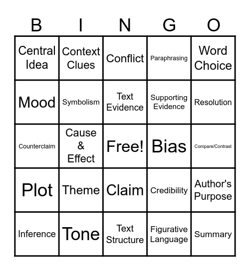 English 10 - Bingo 9 Bingo Card