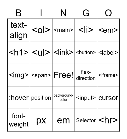 HTML5&CSS Bingo Card
