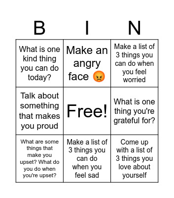 Social Emotional Bingo! Bingo Card