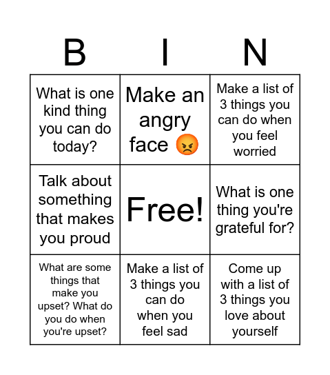 Social Emotional Bingo! Bingo Card