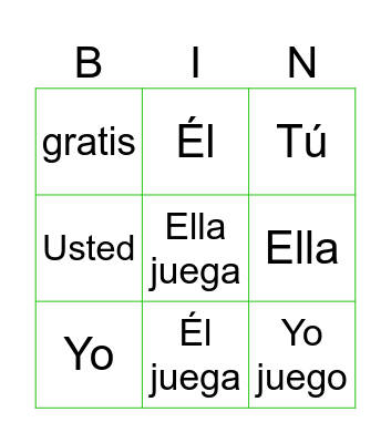 Pronombres-Pronouns Bingo Card