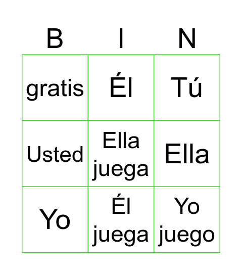 Pronombres-Pronouns Bingo Card