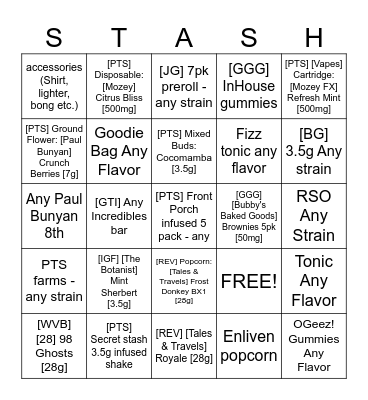 Stash Sesh Bingo Card