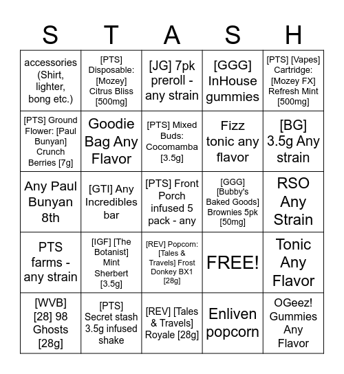 Stash Sesh Bingo Card