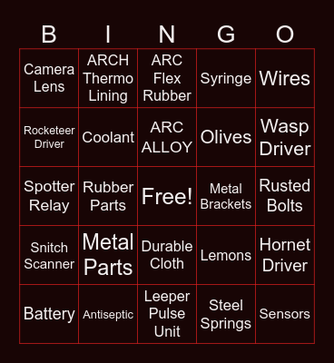 ARC Raiders BINGO Card