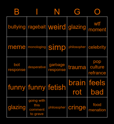 Phub comments Bingo Card