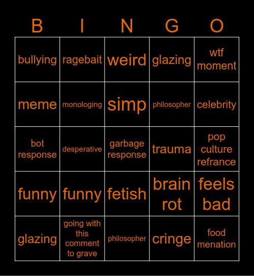 Phub comments Bingo Card