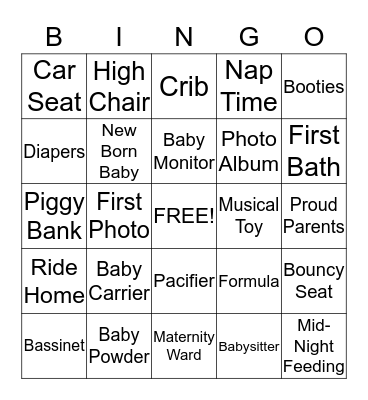 Baby Shower Bingo Card