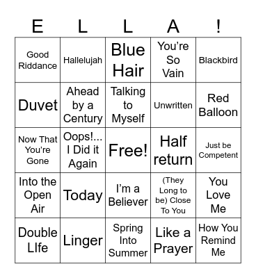 Ella's Bday Bingo Card
