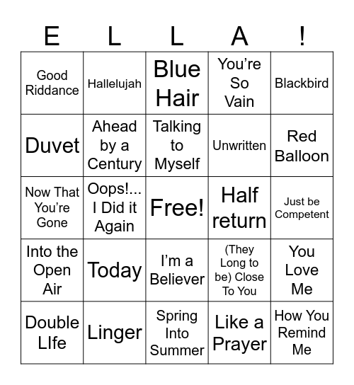 Ella's Bday Bingo Card