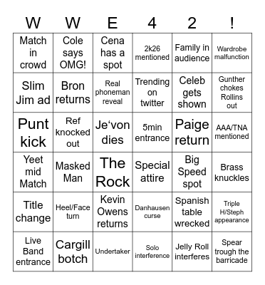 Wrestlemania 42 Bingo Card