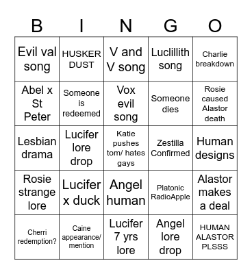 HAZBIN HOTEL S3 Bingo Card